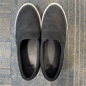UGG Black Suede Slip-On Flats with White Outsole